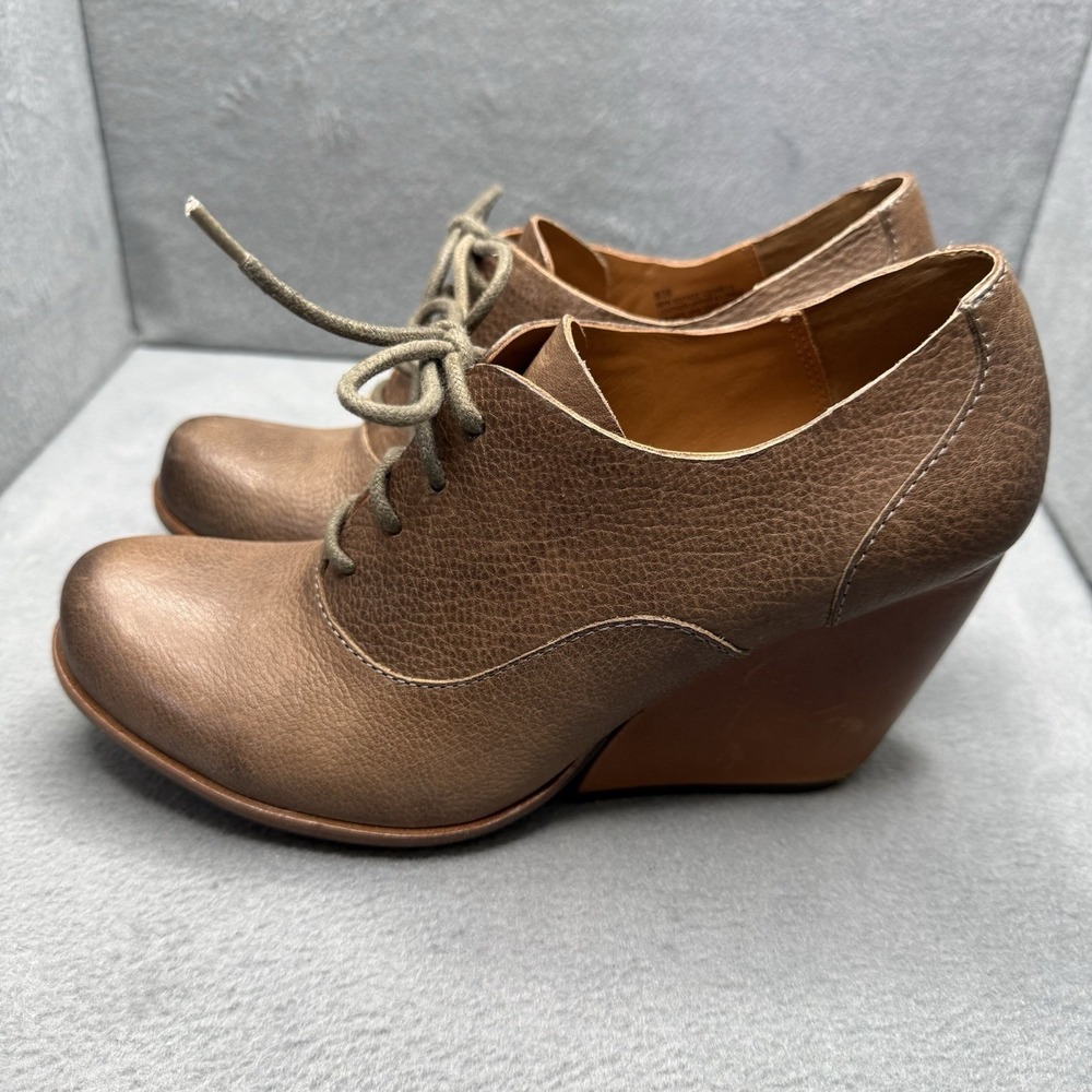 Kork Ease Chainne Women's 8 Brown Leather Lace Up oxford Wedges Lace Up Shoes